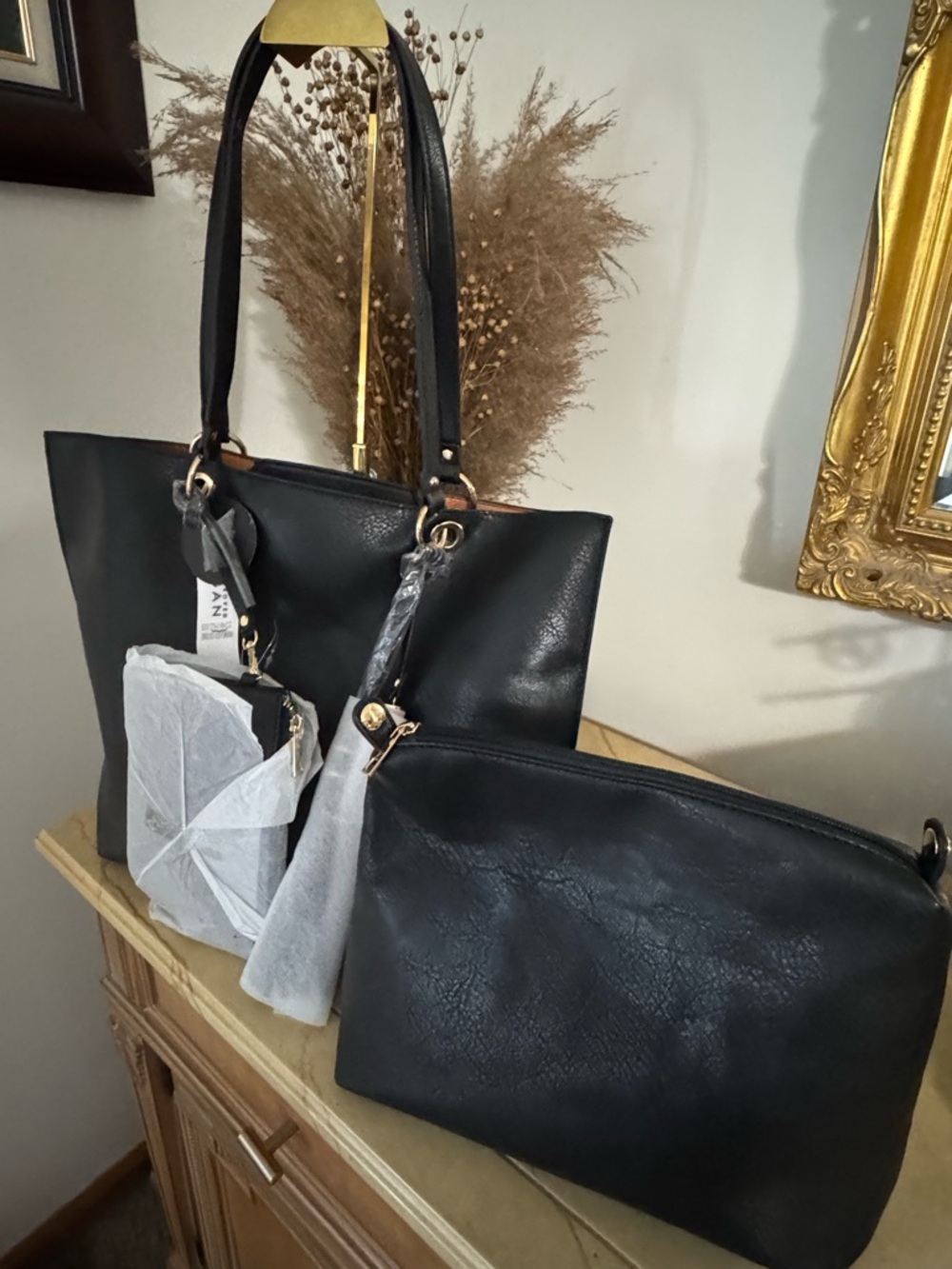 EMPERIA OVERSIZED 3 PIECE TOTE SET VEGAN LEATHER  NWT